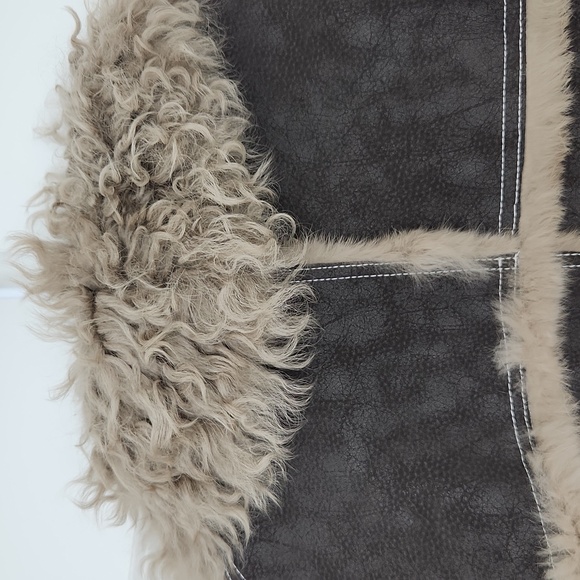NWT Real Rabbit Leather and Shearling Jacket Real Wool Fur Collar Brown Coat - Picture 10 of 10